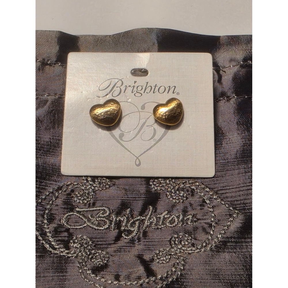 Brighton Gold Tone Hammered Heart Stud Earrings with‎ Pouch